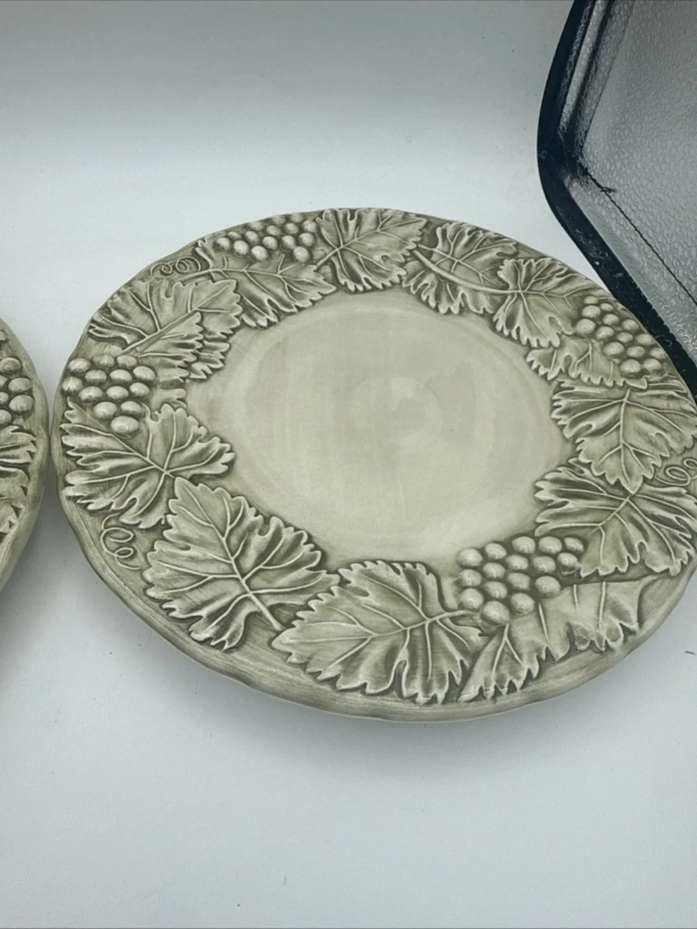 2 VTG Williams Sonoma Napa Sage Raised Grape Leave Design Salad Plates Italy
